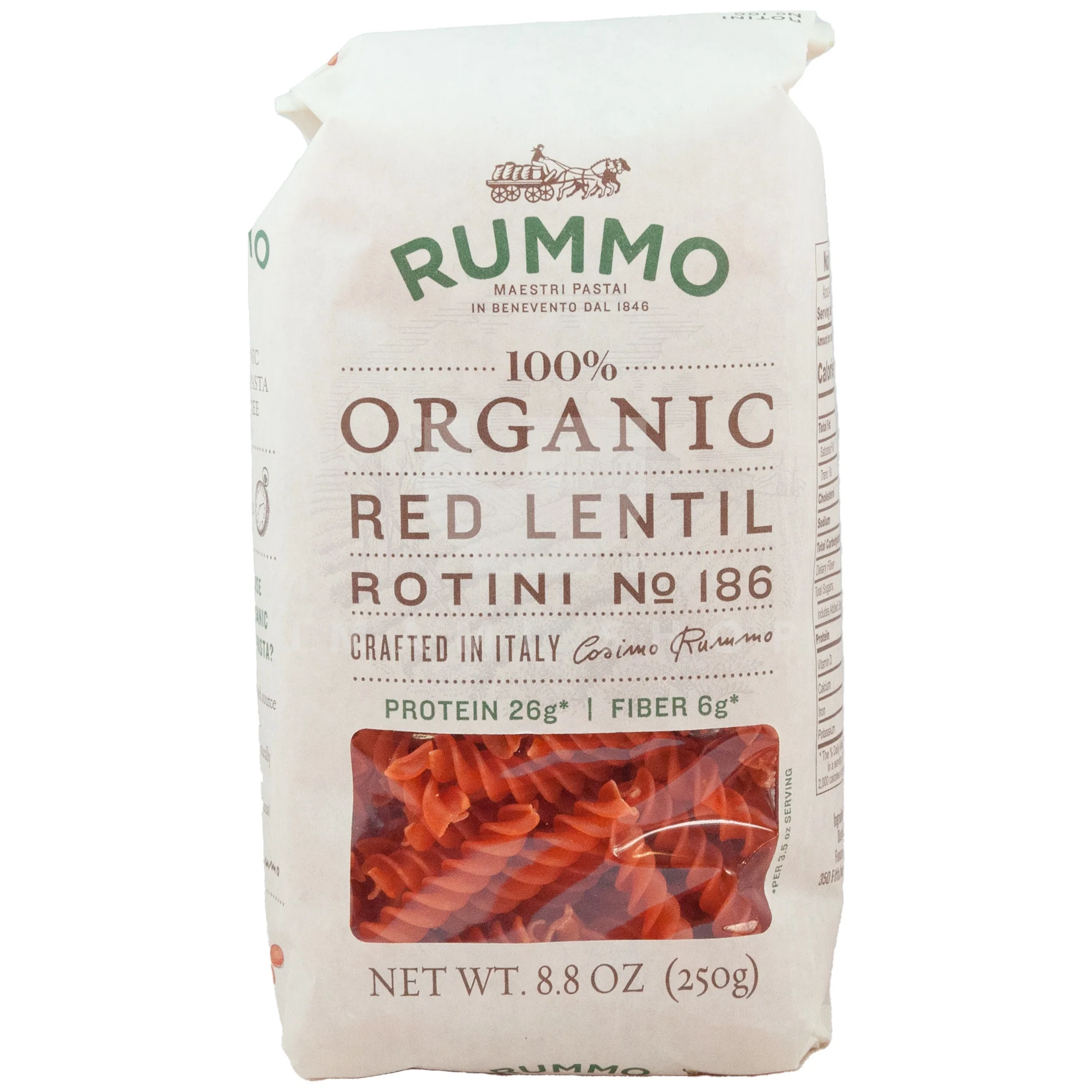 ORGANIC Red Lentil Rotini  No 186 (GF)